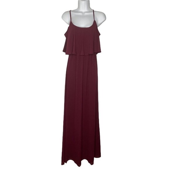 Show Me Your MuMu Woman's Caitlin Ruffle Maxi Dress Merlot Chiffon SZ‎ XS - Picture 2 of 12
